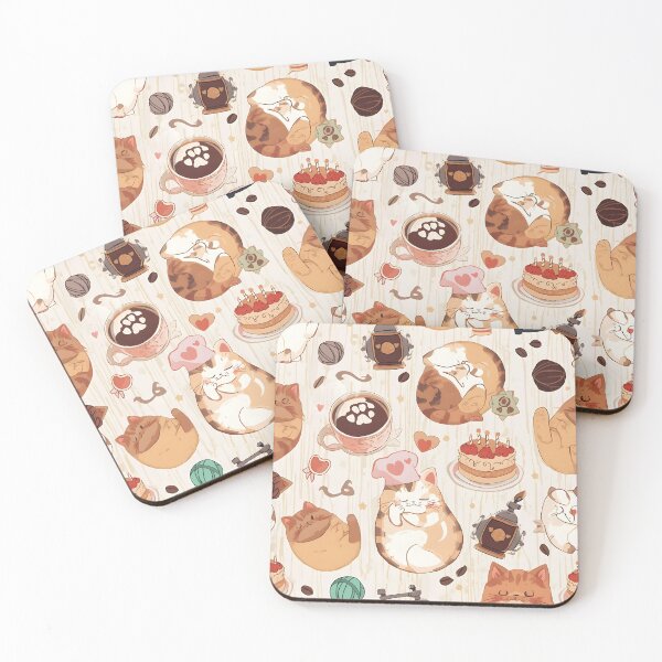 Item preview, Adorable Kawaii Cat Cafe Seamless Pattern with Coffee and Cakes designed and sold by MoonlitDoodles1.