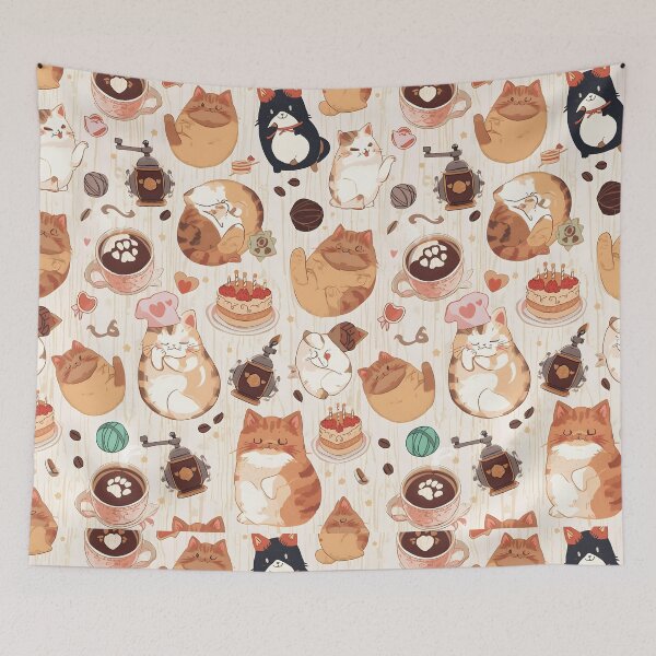 Item preview, Adorable Kawaii Cat Cafe Seamless Pattern with Coffee and Cakes designed and sold by MoonlitDoodles1.