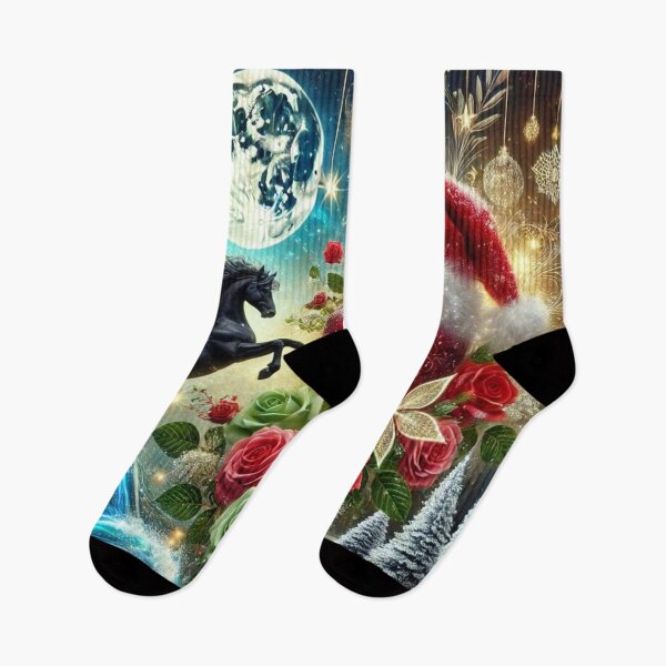 Item preview, A magical Christmas with a black unicorn, a luminous heart, and enchanted roses designed and sold by Tommandjerry.