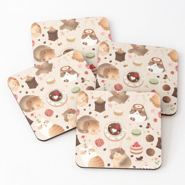 Item preview, Cute Cat and Dessert Seamless Pattern with Coffee and Macarons designed and sold by MoonlitDoodles1.