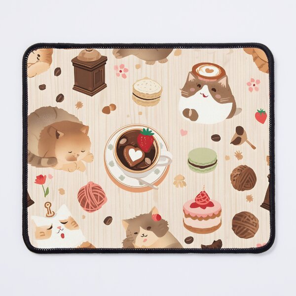 Item preview, Cute Cat and Dessert Seamless Pattern with Coffee and Macarons designed and sold by MoonlitDoodles1.