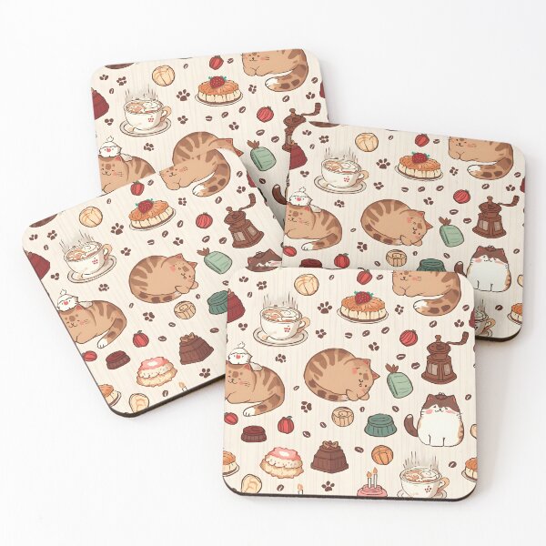 Item preview, Adorable Cat Baker Seamless Pattern with Coffee and Gourmet Chocolates designed and sold by MoonlitDoodles1.