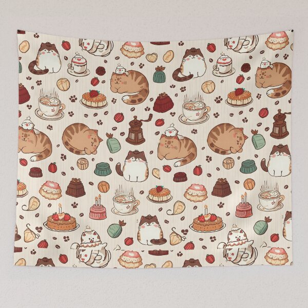 Item preview, Adorable Cat Baker Seamless Pattern with Coffee and Gourmet Chocolates designed and sold by MoonlitDoodles1.