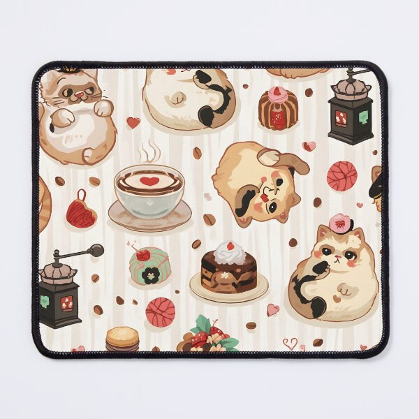 Item preview, Chic Cat Bakery Seamless Pattern with Coffee, Cakes, and Hat-Wearing Kittens designed and sold by MoonlitDoodles1.