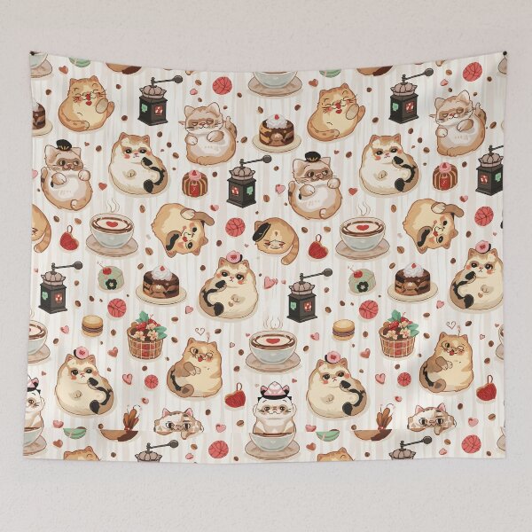 Item preview, Chic Cat Bakery Seamless Pattern with Coffee, Cakes, and Hat-Wearing Kittens designed and sold by MoonlitDoodles1.