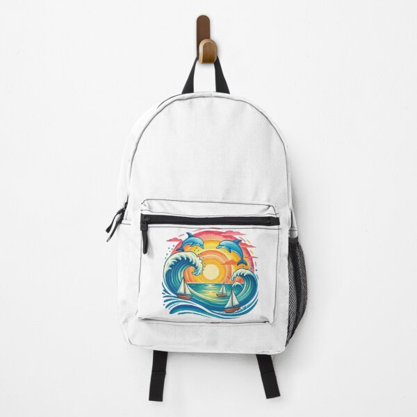 Item preview, Playful Dolphins and Sailboats Ocean Sunset Illustration designed and sold by ArtfulWeave.