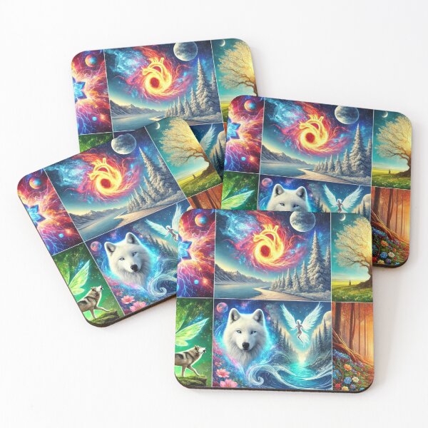 Item preview, Mystical collage: white wolf, winged fairy, cosmos and enchanted forests designed and sold by Tommandjerry.