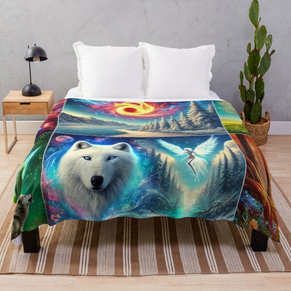 Item preview, Mystical collage: white wolf, winged fairy, cosmos and enchanted forests designed and sold by Tommandjerry.