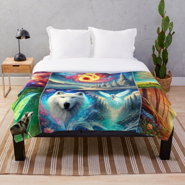 Item preview, Mystical collage: white wolf, winged fairy, cosmos and enchanted forests designed and sold by Tommandjerry.