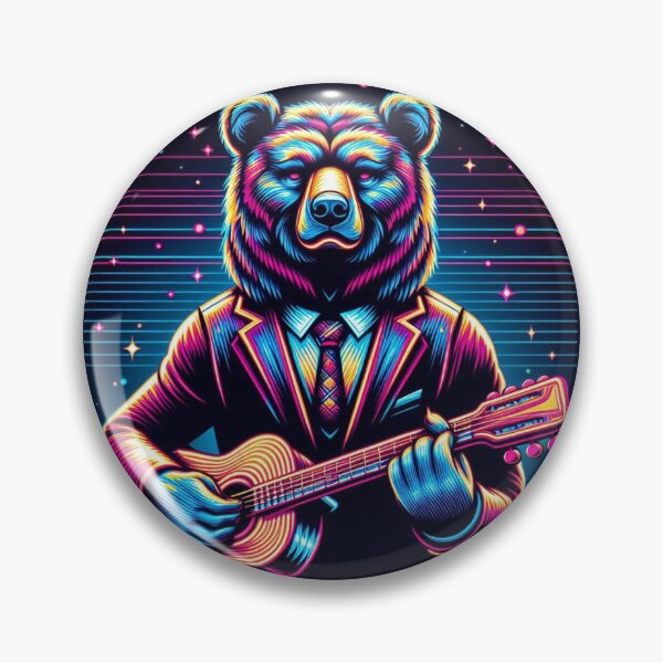 Artikelvorschau, „Neon Bear Guitarist – Retro Synthwave Vibes“ entworfen und verkauft von Dogandesighn.
