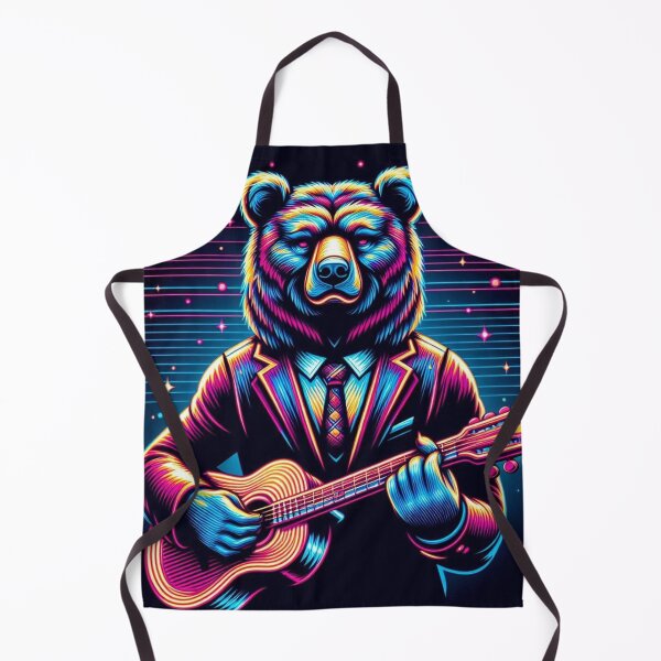 Artikelvorschau, „Neon Bear Guitarist – Retro Synthwave Vibes“ entworfen und verkauft von Dogandesighn.