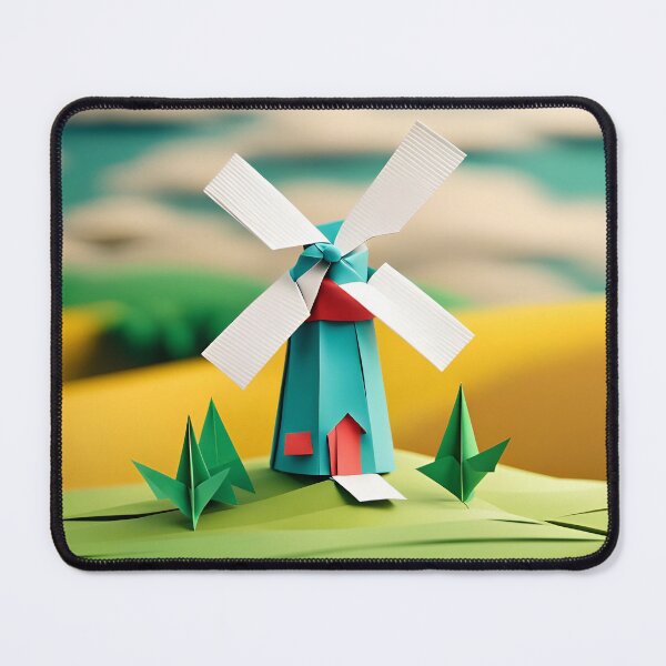 Item preview, Origami Art - Whirling Sentinels: A Rustic Windmill Dancing Amidst Fields of Gold designed and sold by ArtfulFolds.