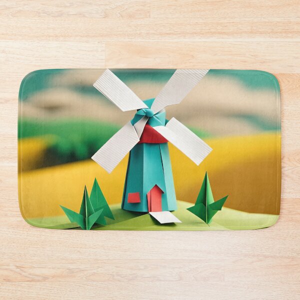 Item preview, Origami Art - Whirling Sentinels: A Rustic Windmill Dancing Amidst Fields of Gold designed and sold by ArtfulFolds.