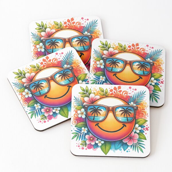 Item preview, Tropical Smiley Face with Sunglasses Illustration  designed and sold by ArtfulWeave.