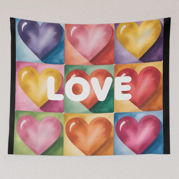 Item preview, Colorful Watercolor Love Hearts – Pop Art Grid Design designed and sold by VividOrganica.