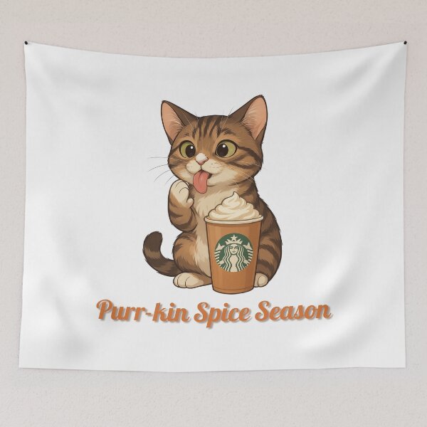 Item preview, Purr-kin Spice Season – Cute Cat with Pumpkin Spice Latte Autumn Coffee Art designed and sold by MagicMeow1.