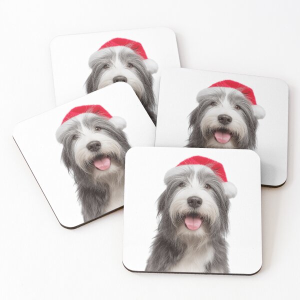 Item preview, Cute Bearded Collie Christmas Art — Bearded Collie Wearing Santa Hat designed and sold by LazyOwlStore.