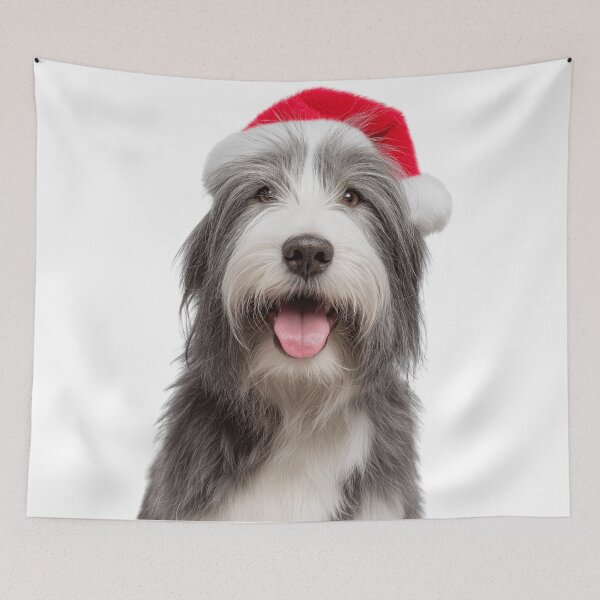 Item preview, Cute Bearded Collie Christmas Art — Bearded Collie Wearing Santa Hat designed and sold by LazyOwlStore.