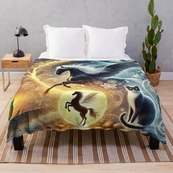 Item preview, Black winged horse, luminous sphere and mystical cat by the ocean designed and sold by Tommandjerry.