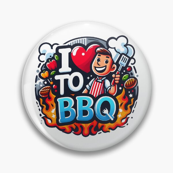 Item preview, I Love to BBQ Cartoon Design with Grilling Chef and Flames. designed and sold by The-T-In-Retro.