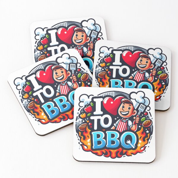 Item preview, I Love to BBQ Cartoon Design with Grilling Chef and Flames. designed and sold by The-T-In-Retro.