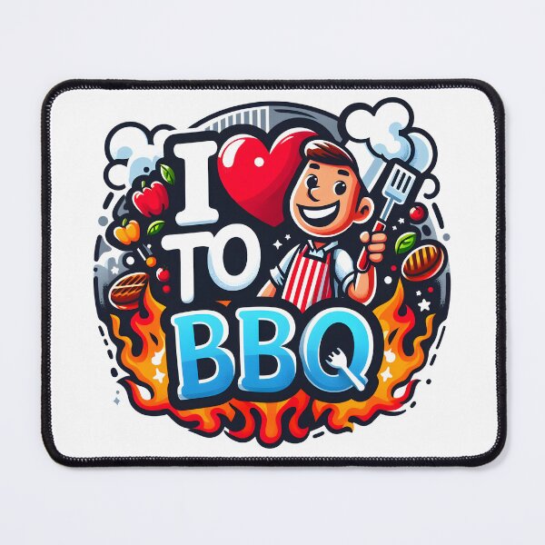 Item preview, I Love to BBQ Cartoon Design with Grilling Chef and Flames. designed and sold by The-T-In-Retro.