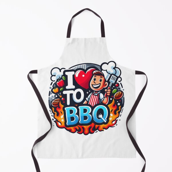 Item preview, I Love to BBQ Cartoon Design with Grilling Chef and Flames. designed and sold by The-T-In-Retro.