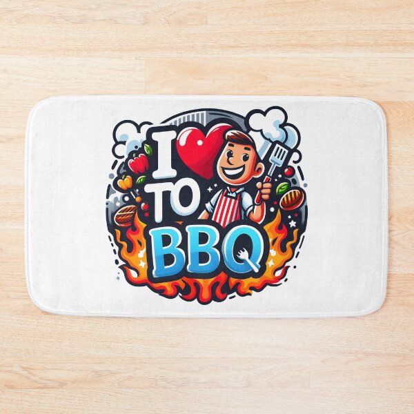 Item preview, I Love to BBQ Cartoon Design with Grilling Chef and Flames. designed and sold by The-T-In-Retro.