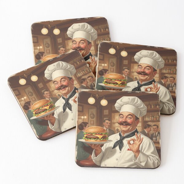 Item preview, "BEST BURGERS IN TOWN!" – Vintage 1950s Pub Chef Burger Poster designed and sold by Cozy-Old-Pub.
