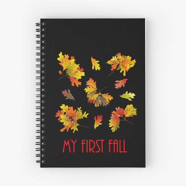 Item preview, My First Fall Cartoon Oak Leaves Drift Red Text on Black designed and sold by Art in My Loft.