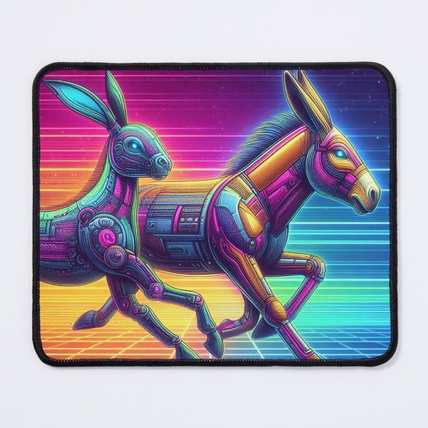 Item preview, "Cyber Sprint: Neon Hare & Donkey Duo in Retro Gridscape" designed and sold by Dogandesighn.