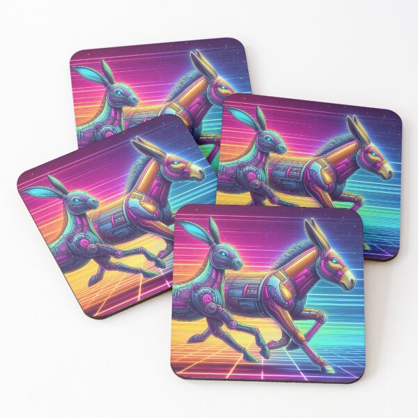 Item preview, "Cyber Sprint: Neon Hare & Donkey Duo in Retro Gridscape" designed and sold by Dogandesighn.