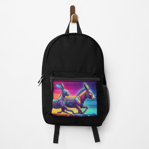 Item preview, "Cyber Sprint: Neon Hare & Donkey Duo in Retro Gridscape" designed and sold by Dogandesighn.