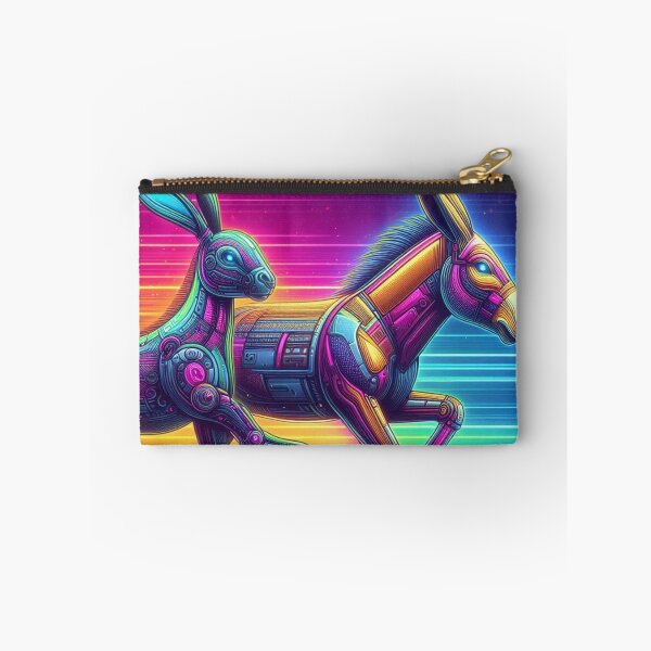 Item preview, "Cyber Sprint: Neon Hare & Donkey Duo in Retro Gridscape" designed and sold by Dogandesighn.