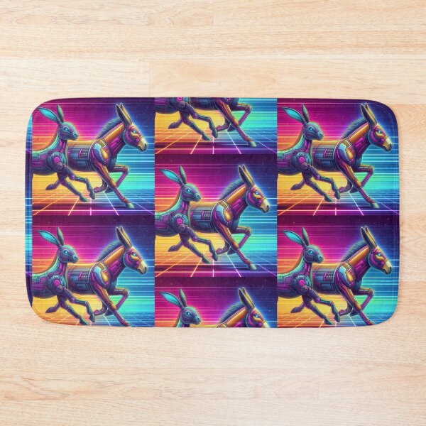 Item preview, "Cyber Sprint: Neon Hare & Donkey Duo in Retro Gridscape" designed and sold by Dogandesighn.