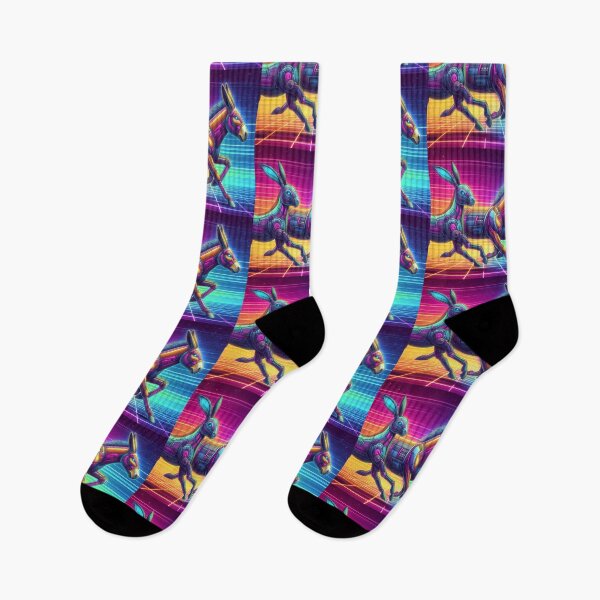 Item preview, "Cyber Sprint: Neon Hare & Donkey Duo in Retro Gridscape" designed and sold by Dogandesighn.