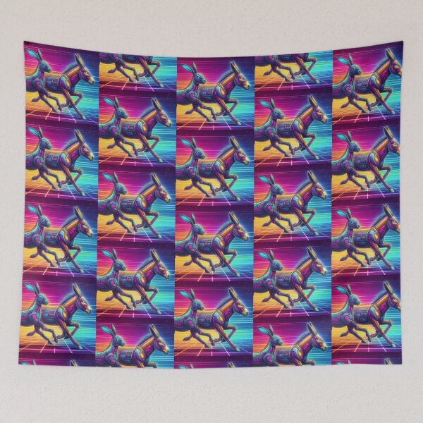 Item preview, "Cyber Sprint: Neon Hare & Donkey Duo in Retro Gridscape" designed and sold by Dogandesighn.