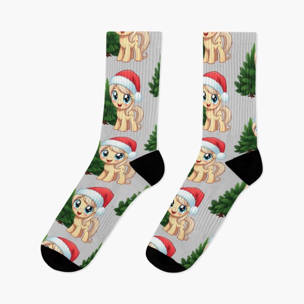 Item preview, Cute Christmas Pony – Smiling Cartoon Horse in Santa Hat with Pine Tree designed and sold by PixelVibe782.