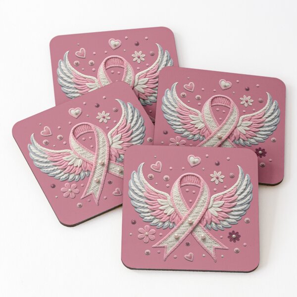 Item preview, Elegant Pink Ribbon with Angel Wings Embroidery  designed and sold by SaicoGN.