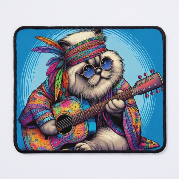 Item preview, "Psychedelic Hippie Cat Playing Guitar – Boho Music Vibes" designed and sold by Dogandesighn.