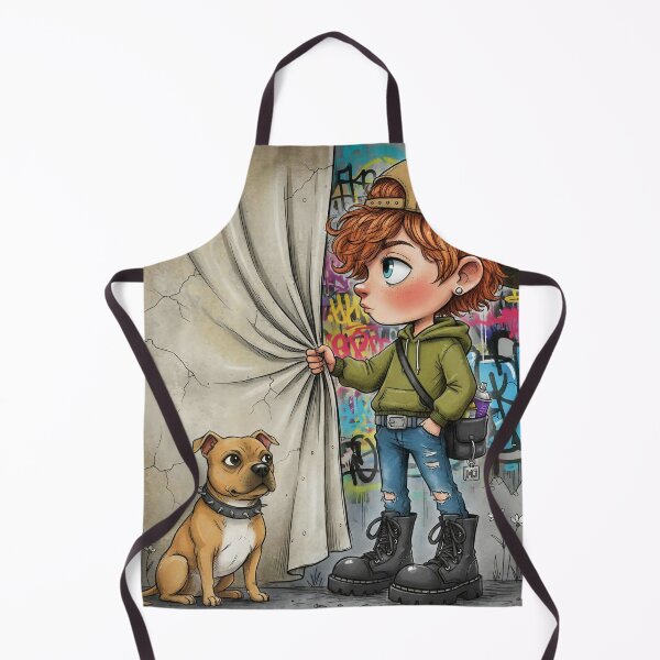 Item preview, Curly redheaded boy reveals colorful graffiti wall with loyal dog, street art cartoon designed and sold by Pixel Pout.