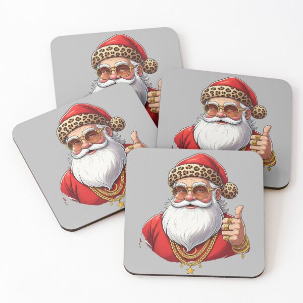 Item preview, Cool Santa Claus – Stylish Christmas Santa with Leopard Print Hat and Gold Jewelry designed and sold by PixelVibe782.