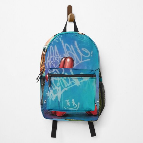 Item preview, Curly redheaded boy walking a red balloon dog, blue graffiti wall cartoon illustration designed and sold by Pixel Pout.
