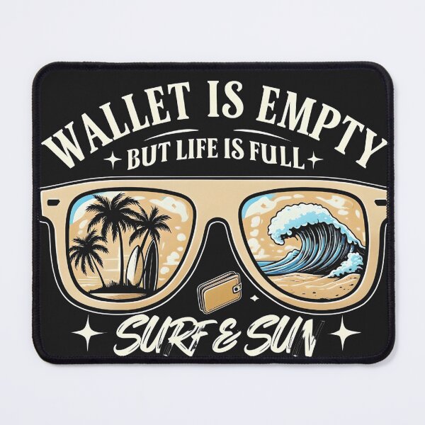 Item preview, Wallet Is Empty But Life Is Full Surf & Sun Retro Beach Vibes T-Shirt designed and sold by GiftLore Studio.