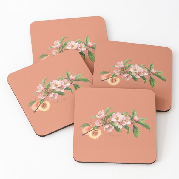 Item preview, Prunus persica | Flowering Branch with Peach Botanical Illustration designed and sold by ChristinePartlow.