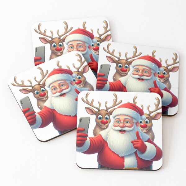 Item preview, Santa Selfie with Reindeer – Fun Christmas Cartoon with Santa Claus and Reindeer designed and sold by PixelVibe782.