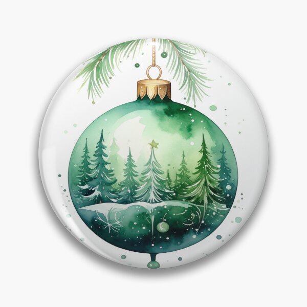 Item preview, Green winter magic, Christmas tree bauble with fir trees and ornaments in watercolor style designed and sold by LiskoDesign.