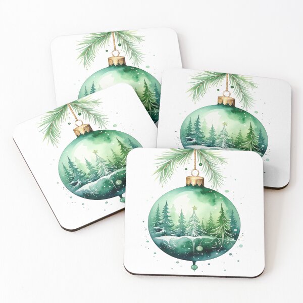 Item preview, Green winter magic, Christmas tree bauble with fir trees and ornaments in watercolor style designed and sold by LiskoDesign.