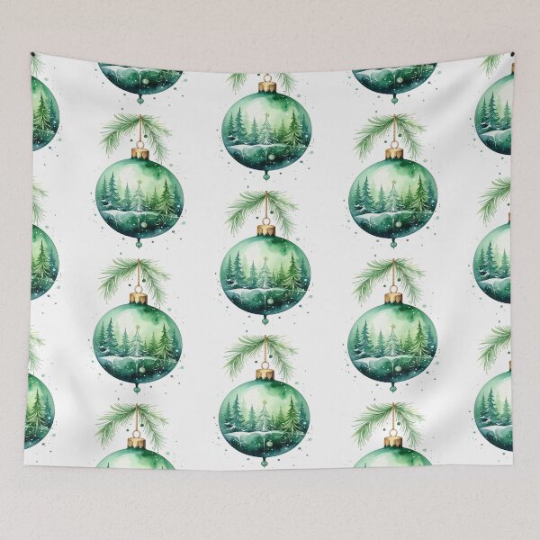Item preview, Green winter magic, Christmas tree bauble with fir trees and ornaments in watercolor style designed and sold by LiskoDesign.