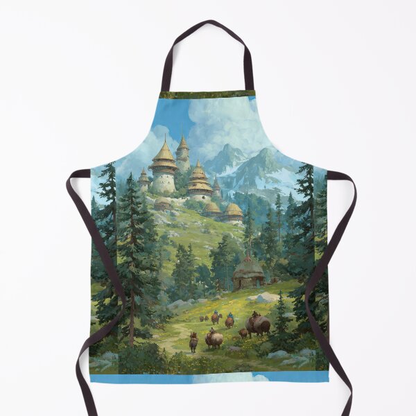 Item preview, Peaceful mountain village with towers amidst green hills. designed and sold by Piotrek0001.